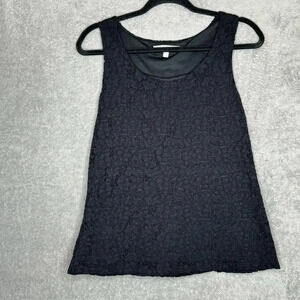 Ellen‎ Tracy M Medium Shirt Top Black Solid Sleeveless Scoop Neck Lace
